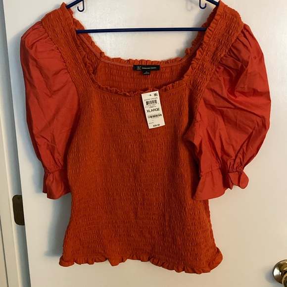 INC Concepts, XL, Exotic Escape, Summer Fig, Smocked top, Puff Sleeves - Picture 2 of 11